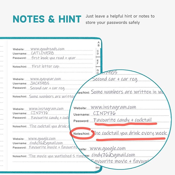 Password Book with Alphabetical Tabs – Hardcover Internet Address & Password Organizer – Password Keeper Notebook for Computer & Website – 7 x 10" Log-in Password Journal w/Thick Paper (Turquoise)