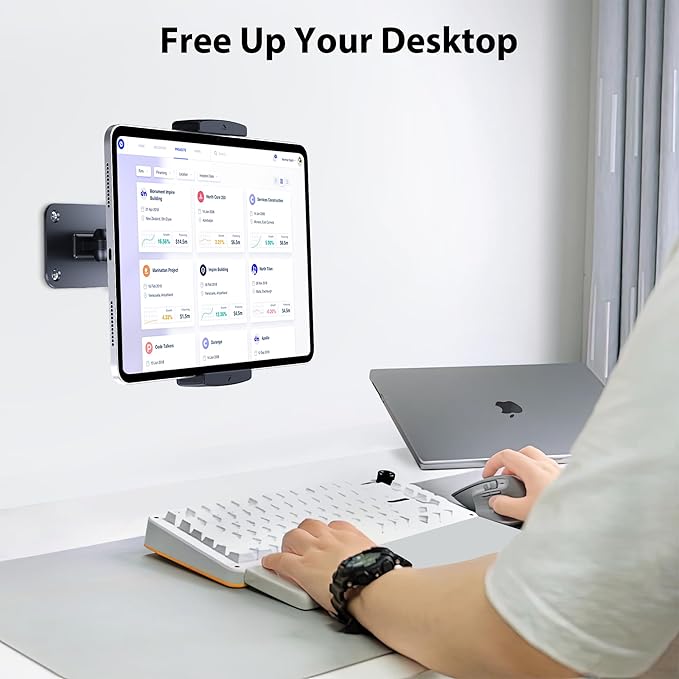 CreaDream Wall Mount for iPad, Aluminium Adjustable & Extendable Holder Arm, Fits 4.7-13" Tablets, Phones, Kindle Fire HD, Galaxy Tab, Samsung Galaxy