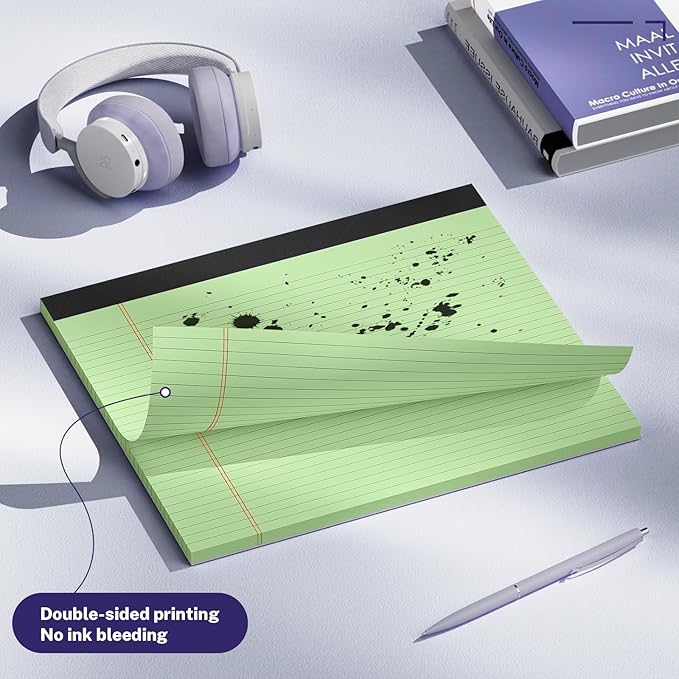 3 Pack Wide Legal Pads 11" x 9.5" (Landscape Format) Green College Ruled Note Pad Narrow Ruled 30 Sheets per Notepad Perforated Writing Paper with Thick Backboard Horizontal Pads of Paper