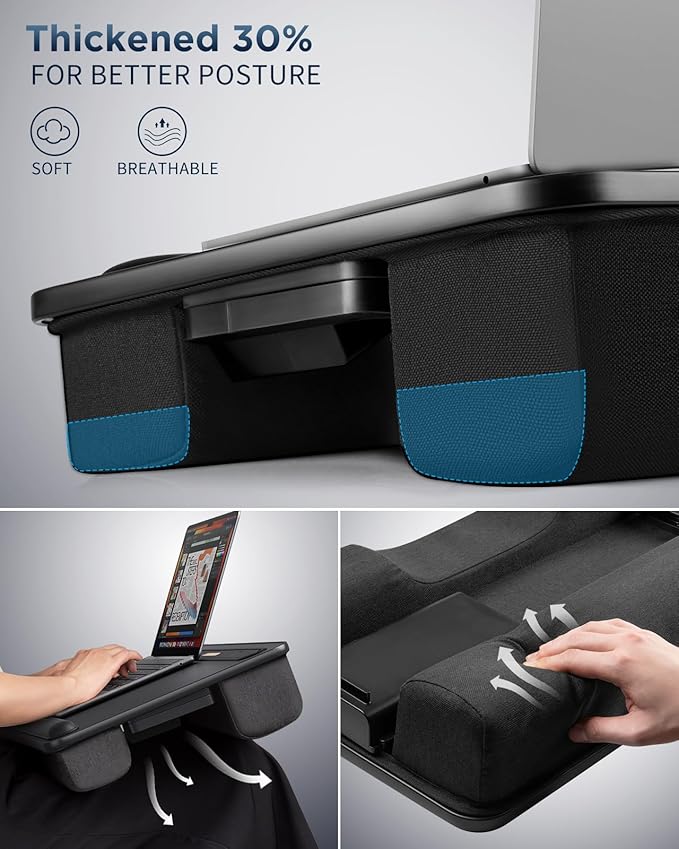 SAIJI Lap Desk with LED Light, Portable Laptop Tray with Cushion - Fits Up to 17" Laptops & MacBook, Lap Table Stand for Bed and Couch, Lap Desk for Writing and Reading