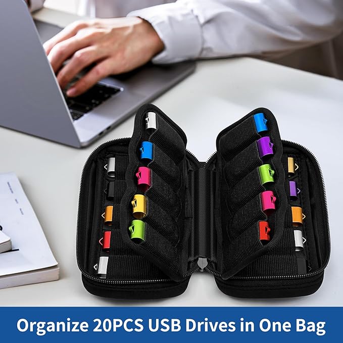 20 Slots USB Flash Drive Case with Labels, USB Storage Case Thumb Drive Holder case USB Organizer Storage Bag Electronic Accessories Organizer for USB Memory Stick