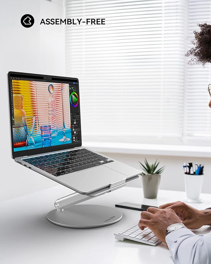 LULULOOK Laptop Stand for Desk 2025, 360 Rotating Adjustable Laptop Riser, Upgraded Foldable Full Aluminum Alloy Computer Stand for MacBook Pro/Air, Dell, HP, Lenovo and Other 10-17inch Laptops