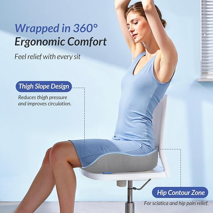 ZIKEE Gel Seat Cushion for Office Chair and Car Seat with Ergonomic Zoning, Memory Foam Chair Cushion for Sciatica, Lower Back, Tailbone Pain Relief and Intimate Ventilation, Non-Slip & Airy Cover