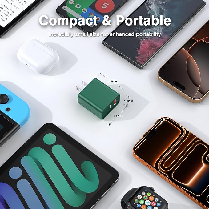 2Pack 20W Type C Charger, Dual Port USB C Wall Plug 20W PD & QC3.0 USB A Fast Charging Block for iPhone, Samsung Galaxy, Google Pixel, Motorola, Oneplus Kindle Cargador Cube Brick Box, Green