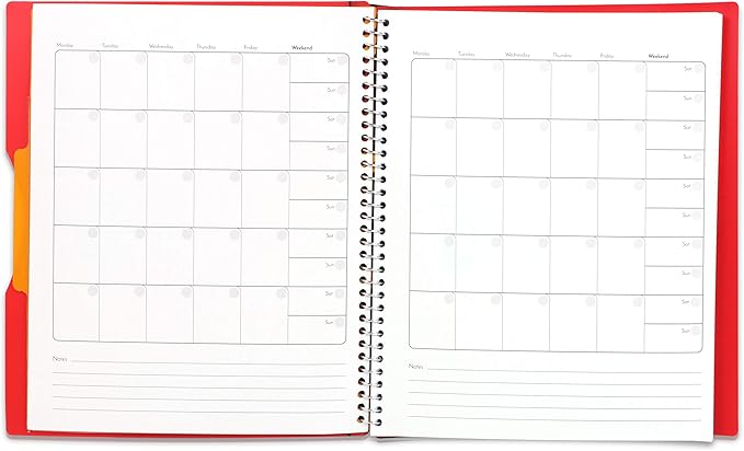 Mintra Office Durable PREMIUM Spiral Notebook, ((Red, 1 Subject, 8.5in x 11in)), Fabric Covered Coils, No Snags, Removable Adjustable Pocket Dividers, Ruler, Organization, Customizable