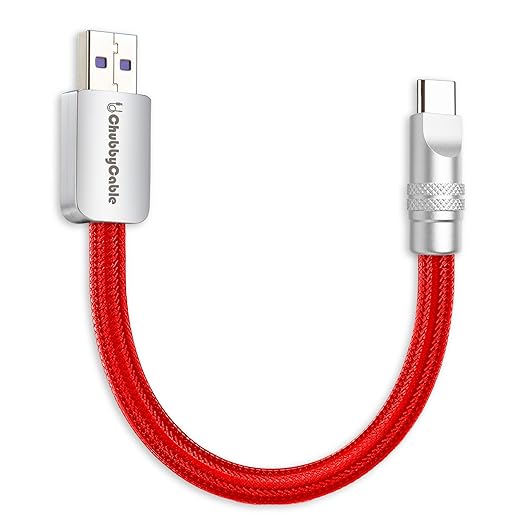 chubbycable Cute Chubby 120W Short USB C Cable Power Bank Fast Charging Cable Nylon Braided Charger Cord Compatible with iPhone 17-15 Series iPad, Red, USB-A to Type-C, 0.82FT