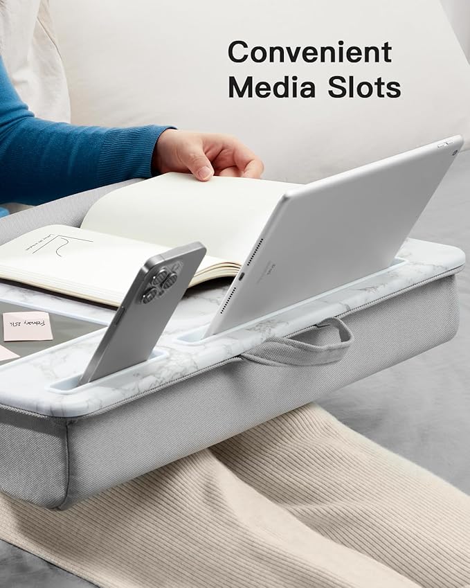 HUANUO Lap Desk - Fits up to 17 inches Laptop Desk, Built in Mouse Pad & Wrist Pad for Notebook, Laptop, Tablet, Laptop Stand with Tablet, Pen & Phone Holder, Marbling