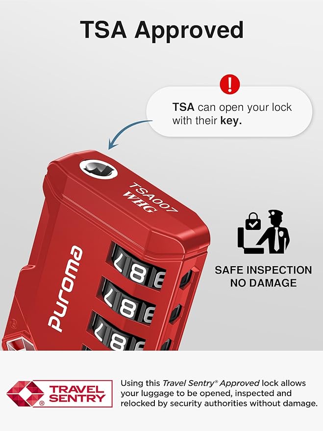Puroma TSA Approved Luggage Locks, 2 Pack 4 Digit Resettable Travel Combination Code Lock with Zinc Alloy Body for Suitcase, Backpack, Laptop Bag, Gym Locker, Toolbox (Red)