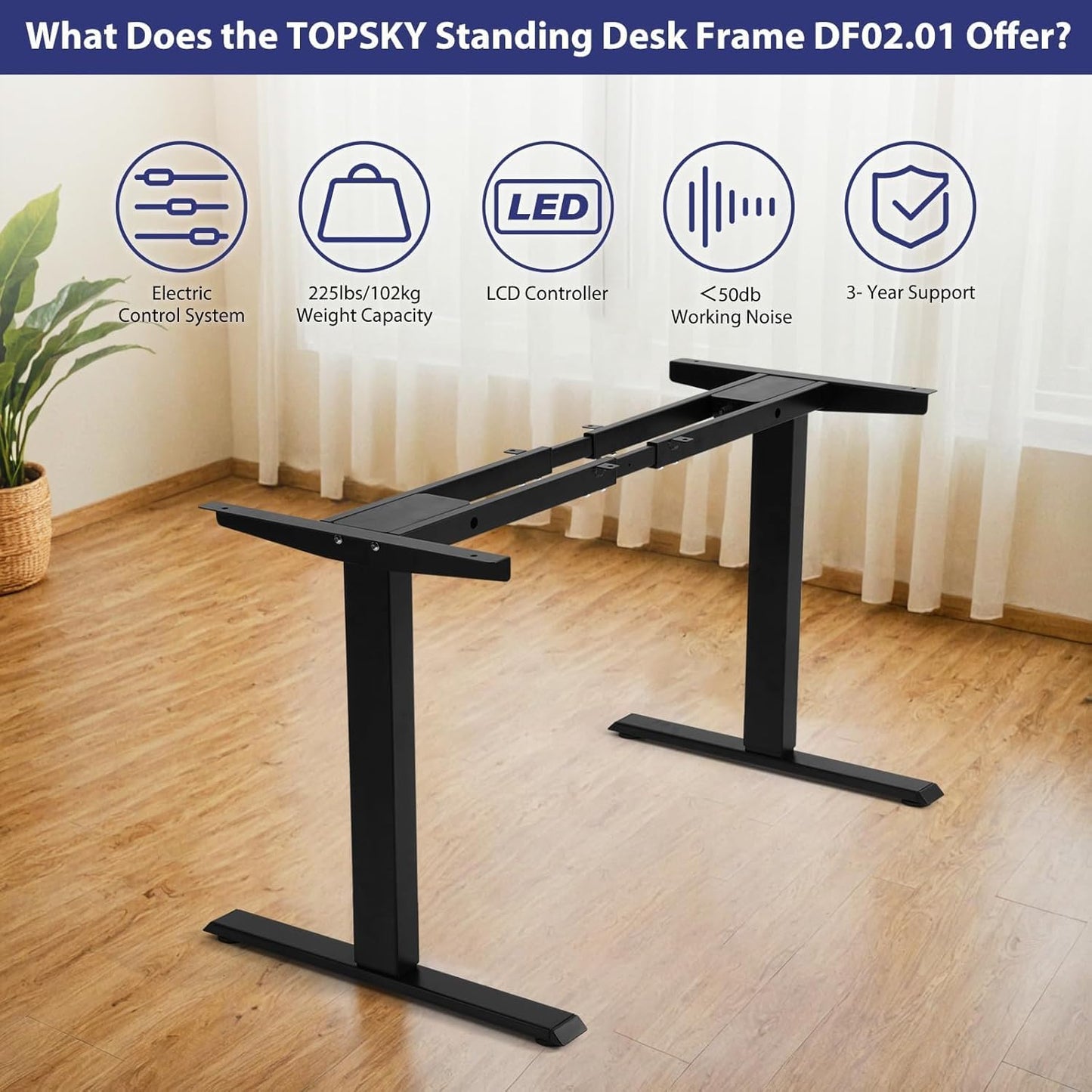TOPSKY Dual Motor Electric Adjustable Standing for up to 70.8”x31.5” Table Tops, 225 lbs Weight Capacity, Computer Desk for Home and Office (Grey Frame only)
