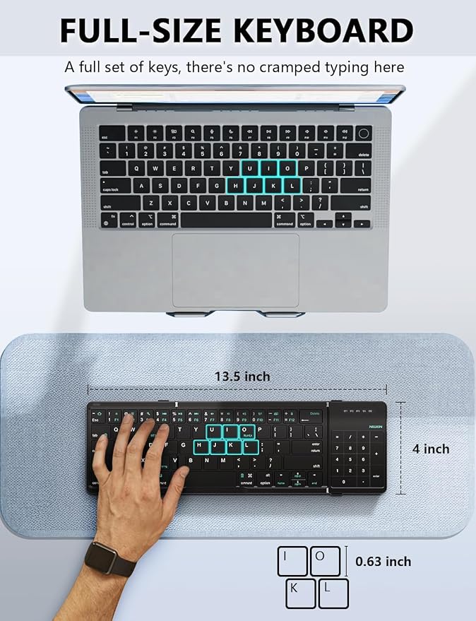 Nillkin Foldable Keyboard with Touchpad, Bluetooth Keyboard with Number Pad, Full Size Keys, Large Trackpad Small Travel Portable Keyboards for iPad Laptop PC Tablets - Green