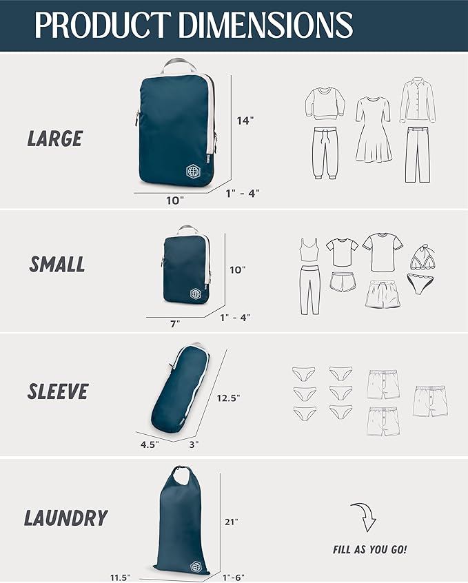 Compression Packing Cubes Set for Travel - Lightweight, Durable Clothes Organizer for Carry-On Luggage and Suitcases by TRIPPED Travel Gear