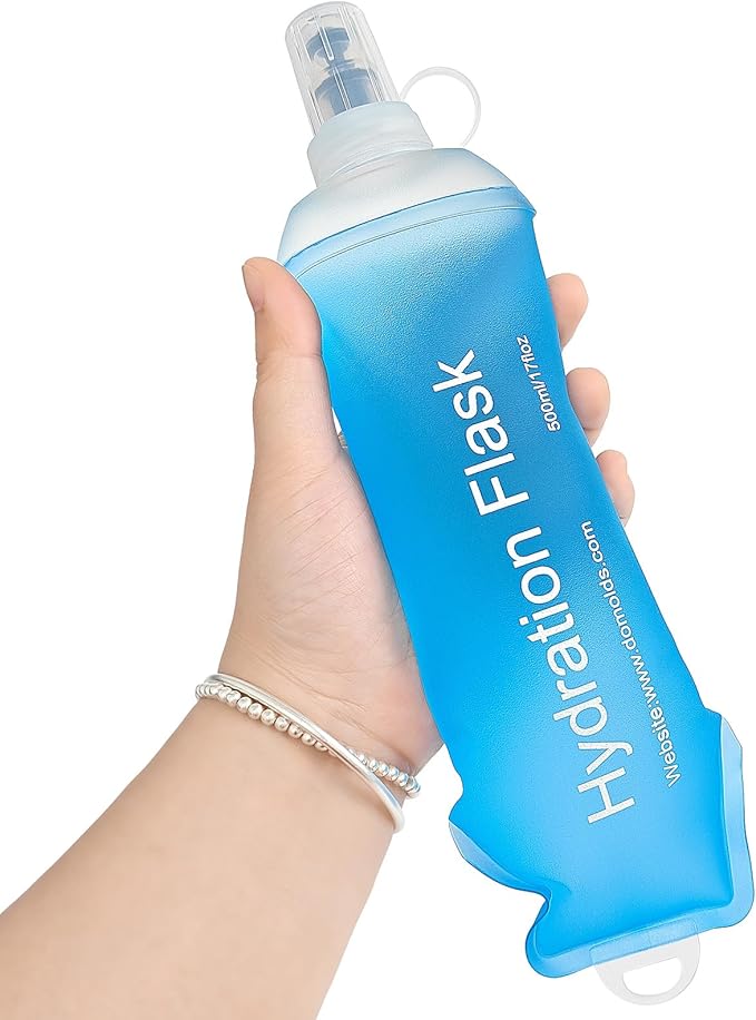 GYGYL Soft Flask, TPU Collapsible Soft Water Bottle for Hydration Pack, Running Vest, Leak-Proof Folding Water Bottle for Hiking Cycling Climbing Jogging-500ml Blue