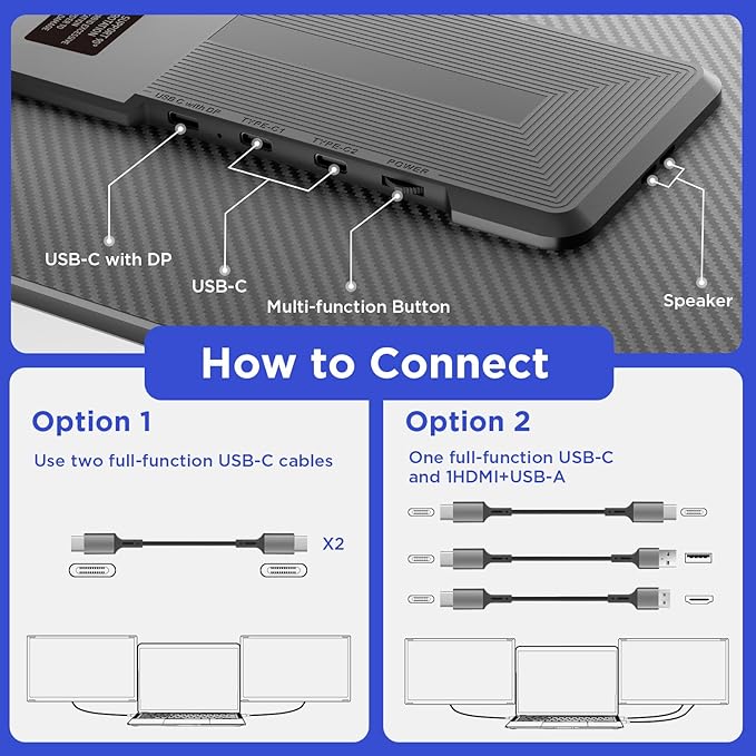 Maxfree S6 Laptop Screen Extender, 15.6'' 1080P Monitor Extender, 11 Display Modes, Plug & Play, Detachable Screen Triple Monitor for Laptop 13"-17.3", Compatible with Mac/Windows/Android/Switch