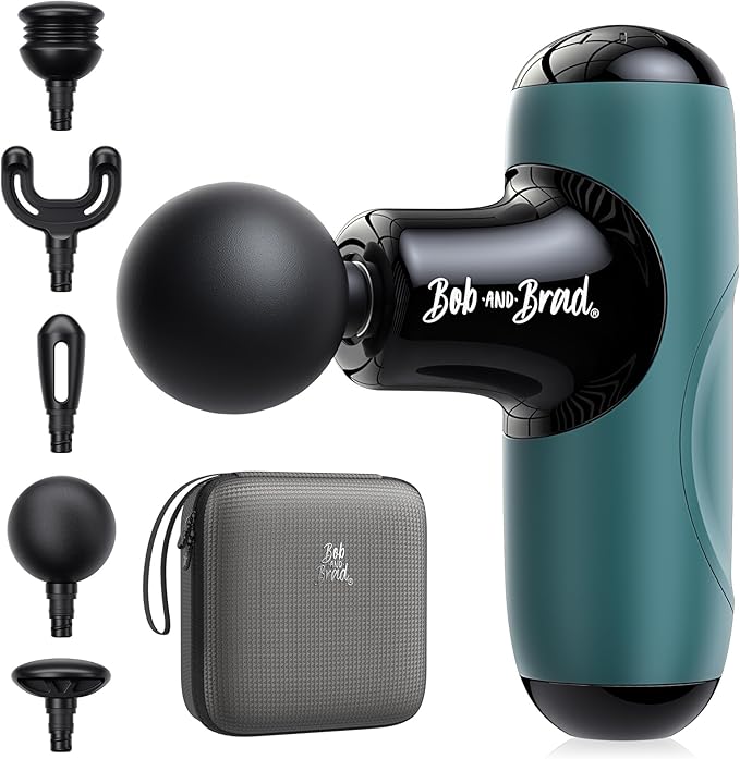 BOB AND BRAD Q2 Mini Massage Gun, Pocket-Sized Deep Tissue Massager Gun, Portable Percussion Muscle Massager Gun, Ultra Small & Quiet Muscle Massage Gun with Carry Case -Green