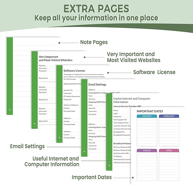 SUNEE Password Book with Colorful Alphabetical Tabs, Password Books for Seniors, Password Keeper Book for Computer and Internet Address Website Login, 5.3''x 7.7''- Sage Green