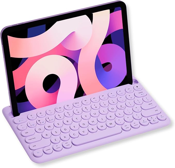 Macally Small Wireless Bluetooth Keyboard for iPad mini/Air/Pro, iPhone, Tablet, and Phone - 78 Key iPad Keyboard with Built-in Stand - Universal Compatible Multi Device - Purple