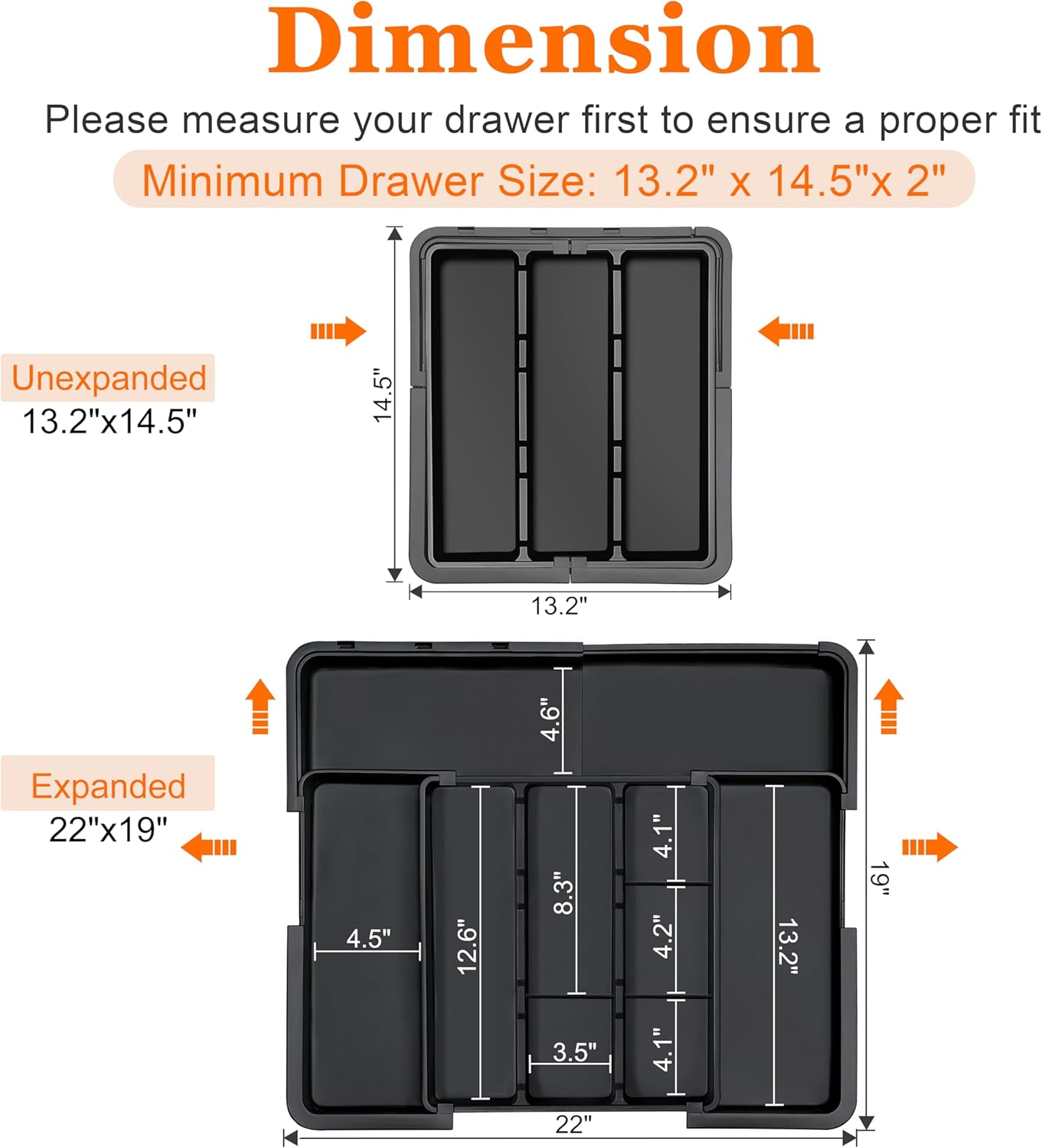 Large Utensil Drawer Organizer Expandable Silverware Organizer for Kitchen Drawer Adjustable Cooking Utensil Holder Cutlery Flatware Tray Spatula Tools Gadgets Storage Dividers Plastic Black