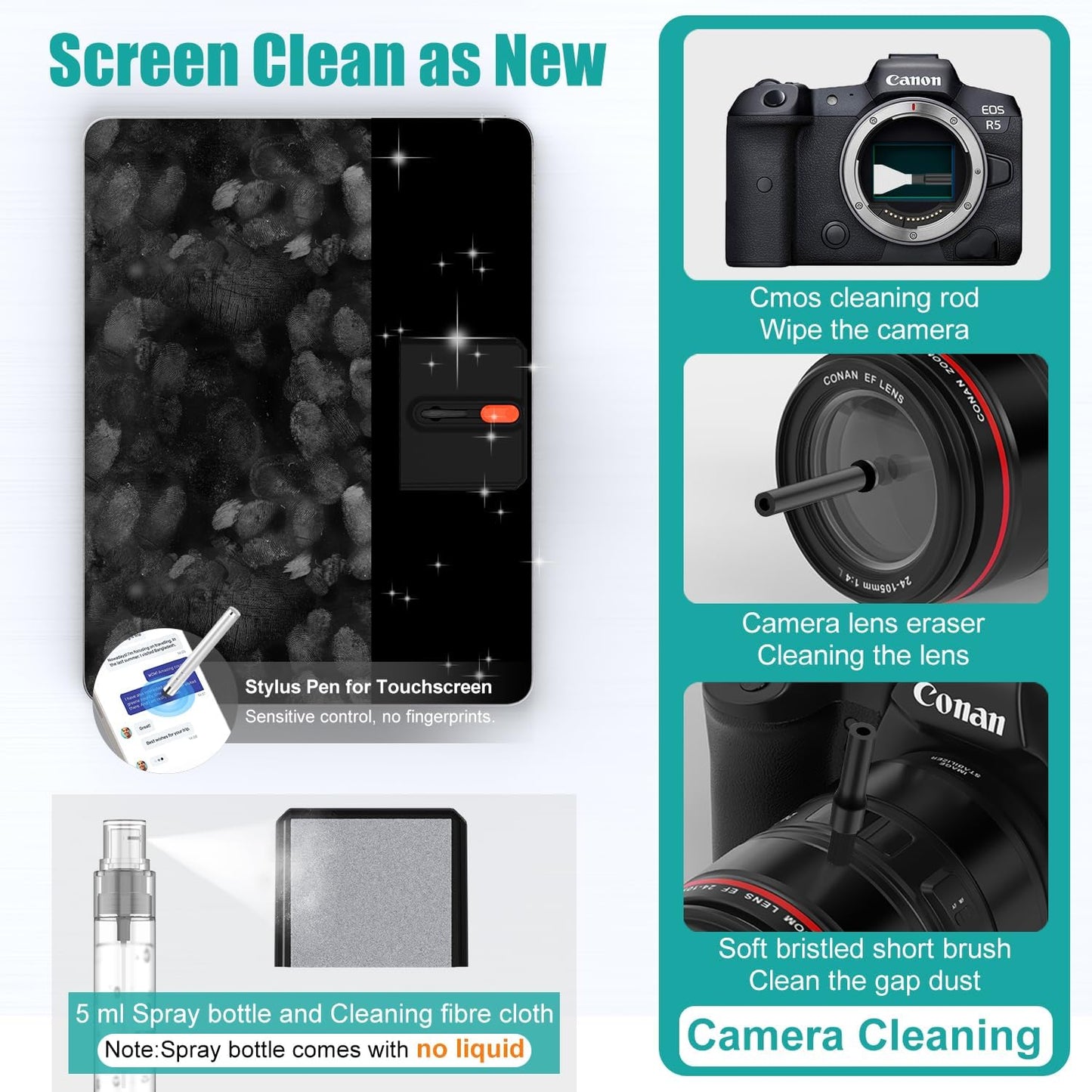 VICHYIE Keyboard Cleaning Kit with Brush, Computer Laptop Cleaner Kit, Phone Cleaning Tool, Multi-Function Cleaner Kit for Earbuds, Cellphones, PC, Screens, Camera Lens, Electronics Devices (Black)