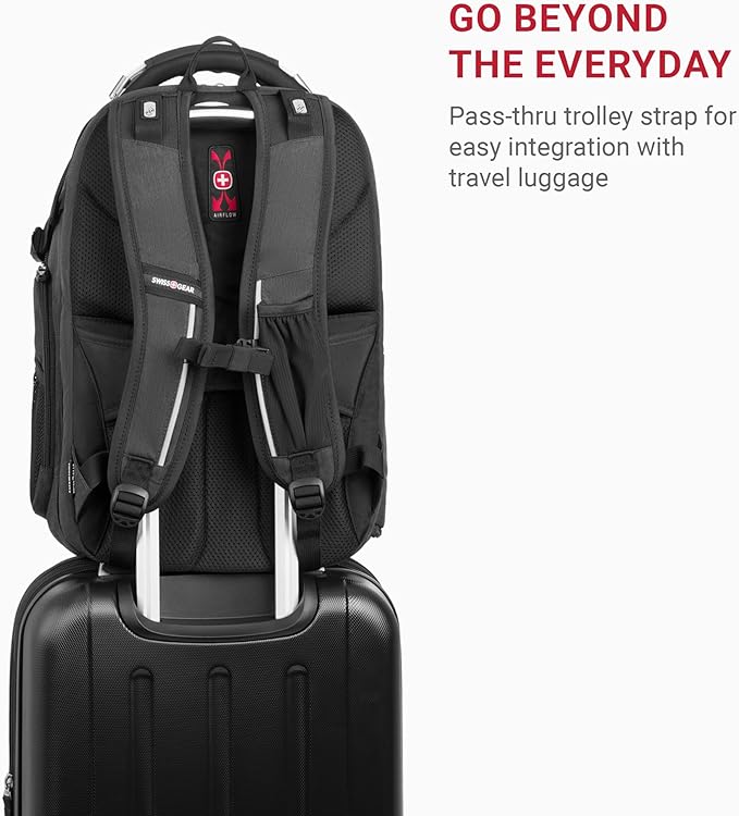 SwissGear Travel Tech Elite Laptop Backpack – Fits Laptops up to 16” – ScanSmart TSA-Friendly Backpack with USB Port, Shoe Compartment & Organizer Pockets – Heather Grey