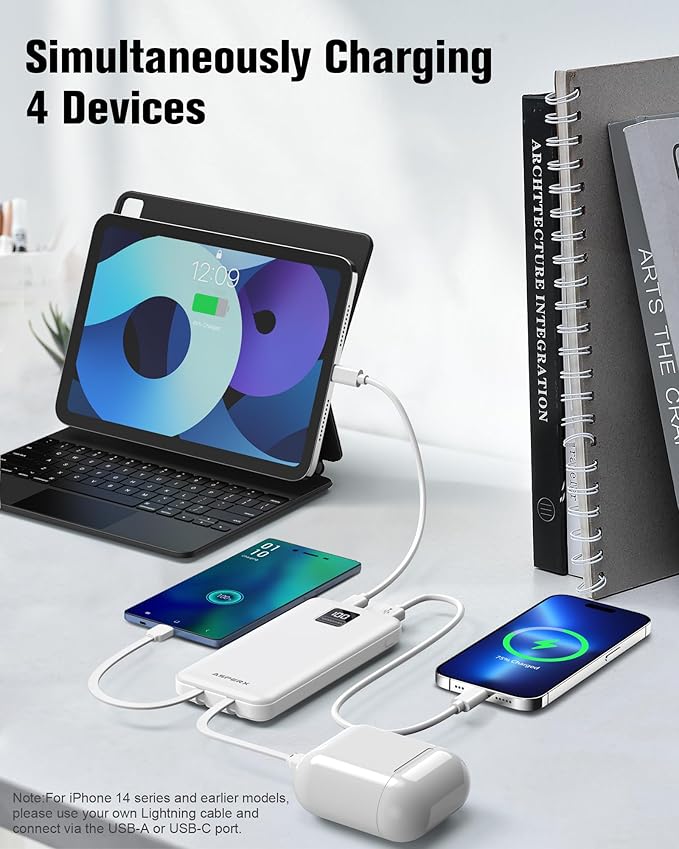 AsperX 2-Pack 10000mAh Portable Charger, USB C Power Bank Fast Charging with Built-in Cables, LED Display External Battery Pack for iPhone, Android, Google LG and Heated Vest