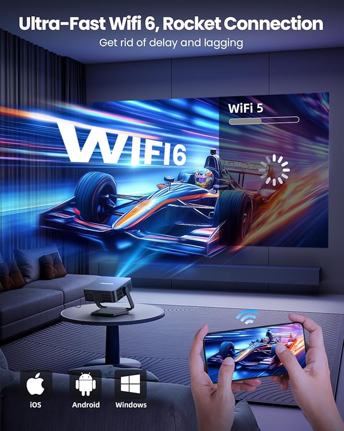 [Netflix-Officially-Licensed] FUDONI 4K Smart Projector with WiFi 6 & Bluetooth, Auto Keystone/Electric Focus, Zoom Correction, HDMI/USB/iOS/Android Compatible, Portable Proyector for Home & Outdoor