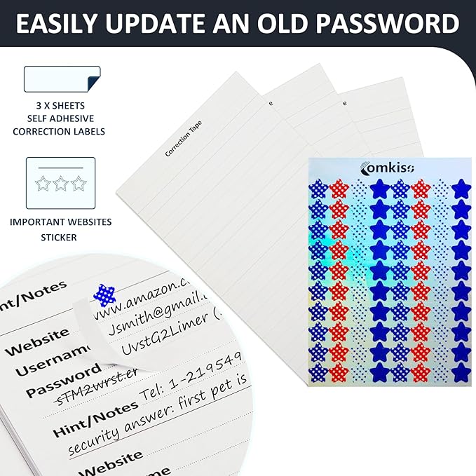 Password Book with Individual Alphabetical Tabs Laminated, Large Print Password Keeper Book for Seniors, A5 Hardcover Internet Password Log Book to Record Website Login Details - Black
