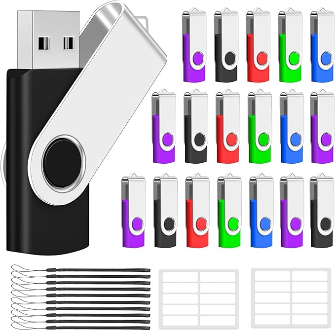 AreTop 20 Pack 8GB USB Flash Drives Bulk of 2.0 Thumb Drives Pack 8GB USB Drive Bulk Zip Drive Memory Stick with Lanyard for Storage and Backup (Mixed Colors 20pcs)