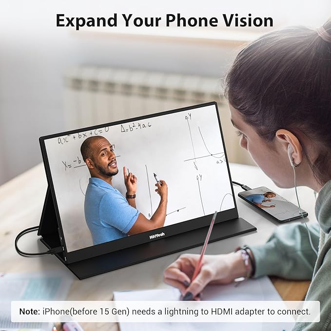 HotYeah Portable Monitor, 16.1in 1080P FHD Laptop Monitor USB-C HDMI External Computer Display HDR IPS w/Smart Cover & Speaker, 2nd Screen for PC Mac Phone Switch PS5