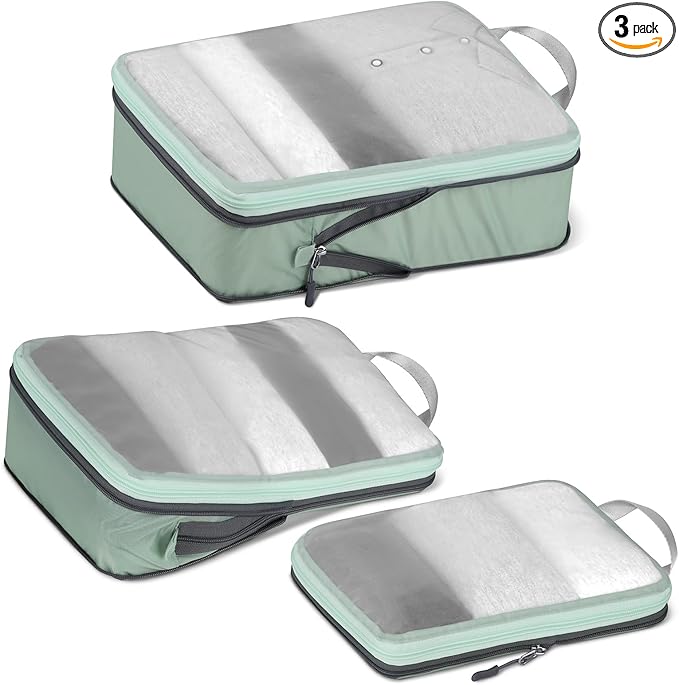 Cipway Mesh Compression Packing Cubes, Ultralight See Through Luggage Organizer Bags, Travel Essentials for Carry on Suitcase（3 Pcs,Sage Green）