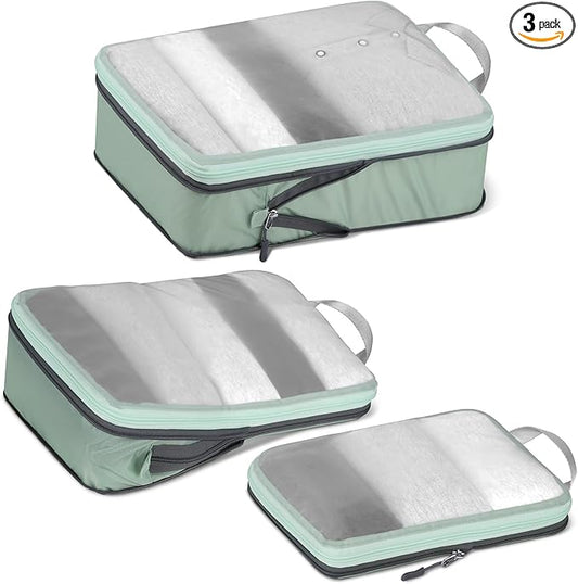 Cipway Mesh Compression Packing Cubes, Ultralight See Through Luggage Organizer Bags, Travel Essentials for Carry on Suitcase（3 Pcs,Sage Green）