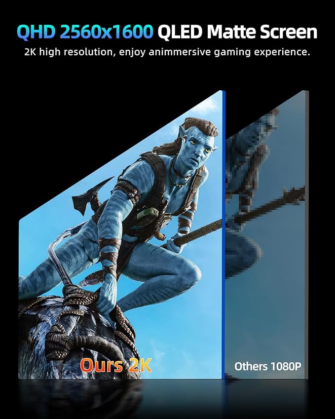 UPERFECT 18" QLED Portable Monitor, 2K 2560×1600, 144Hz Gaming Display, 500 Nits Brightness, FreeSync HDR, 100% DCI-P3, Ultra-Slim USB-C/HDMI Monitor for Laptop MacBook Phone Game Console, VESA Mount