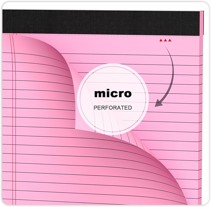 Pink Legal Pad Note Pads 8.5 x 11 inch, Wide Ruled Clear Print Writing Pads 30 Sheets/Pad, 20lb Colored Paper, Perforated Notepad with Sturdy Back (3 Pads Pink)