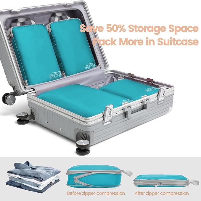 Cambond Compression Packing Cubes for Travel Women - Travel Bags Luggage Organizers Travel Essentials Compression Cubes for Travel Carry on Suitcases Organizer