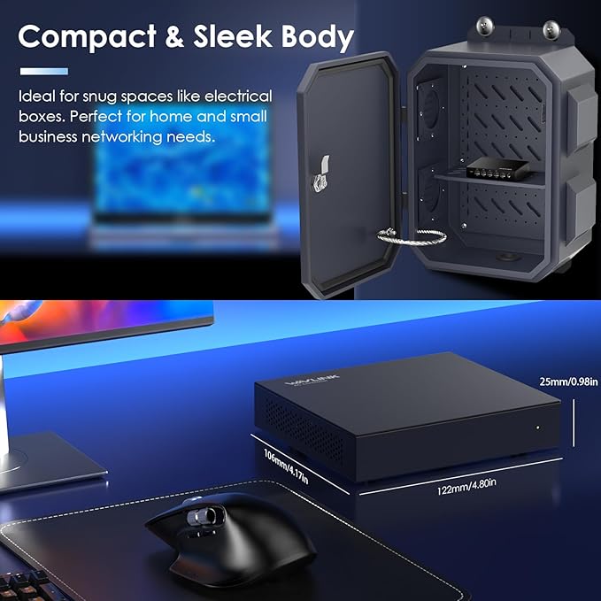 WAVLINK 5 Port Gigabit PoE Ethernet Network Switch, AC Controller – 4X LAN + 1 WAN 1000Mbps, Supports IEEE 802.3AF/at, Auto-Discovery & Centralized AP Management for Home, Hotel, Office