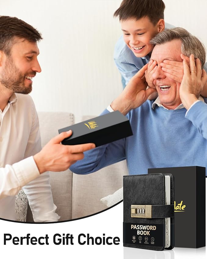 WEMATE Password Book with Lock, Password Book with Alphabetical Tabs 600+ Password Spaces, Password Logbook, Password Keeper for Computer 4.33 X 6.18 Inch Black