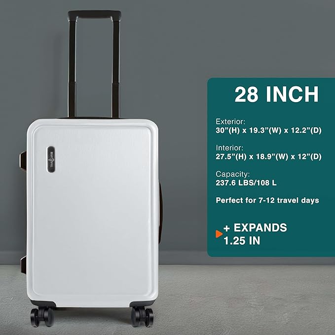 28 Inch Luggage with Spinner Wheels, Hard Shell Suitcase with TSA Locks for Luggage, Travel Large Suitcase, Expandable Hard Shell Suitcases, White