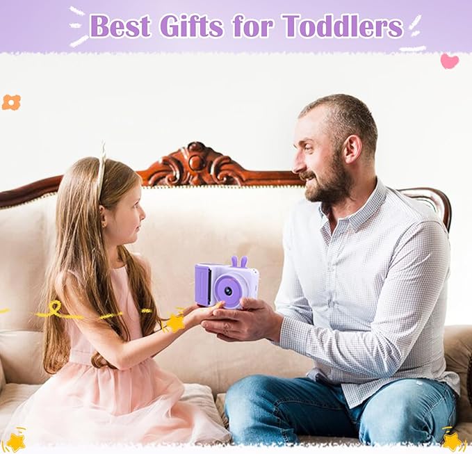 Kids Camera Instant Print,1080P Instant Camera Toddler Camera for Kids That Print Photos, Christmas Birthday Gifts for Girls, Digital Camera Toy for 3 4 5 6 7 8 9 10 Year Old Boys SD Card (Purple)