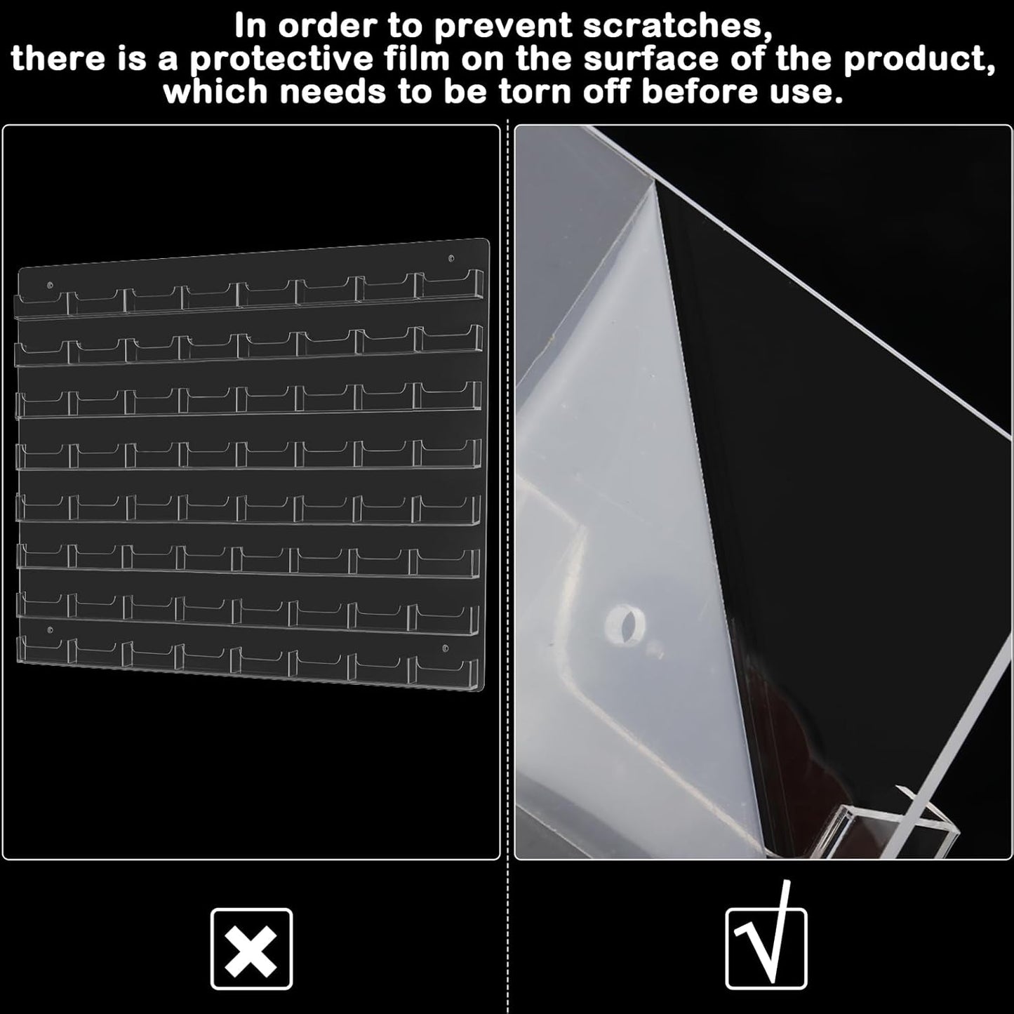 Hillban Acrylic Business Card Holder Wall Mount Clear Sticker Display Rack Multiple Card Holders Clear Acrylic Organizing Sticker Display Stand Pre Drilled(64 Pockets)