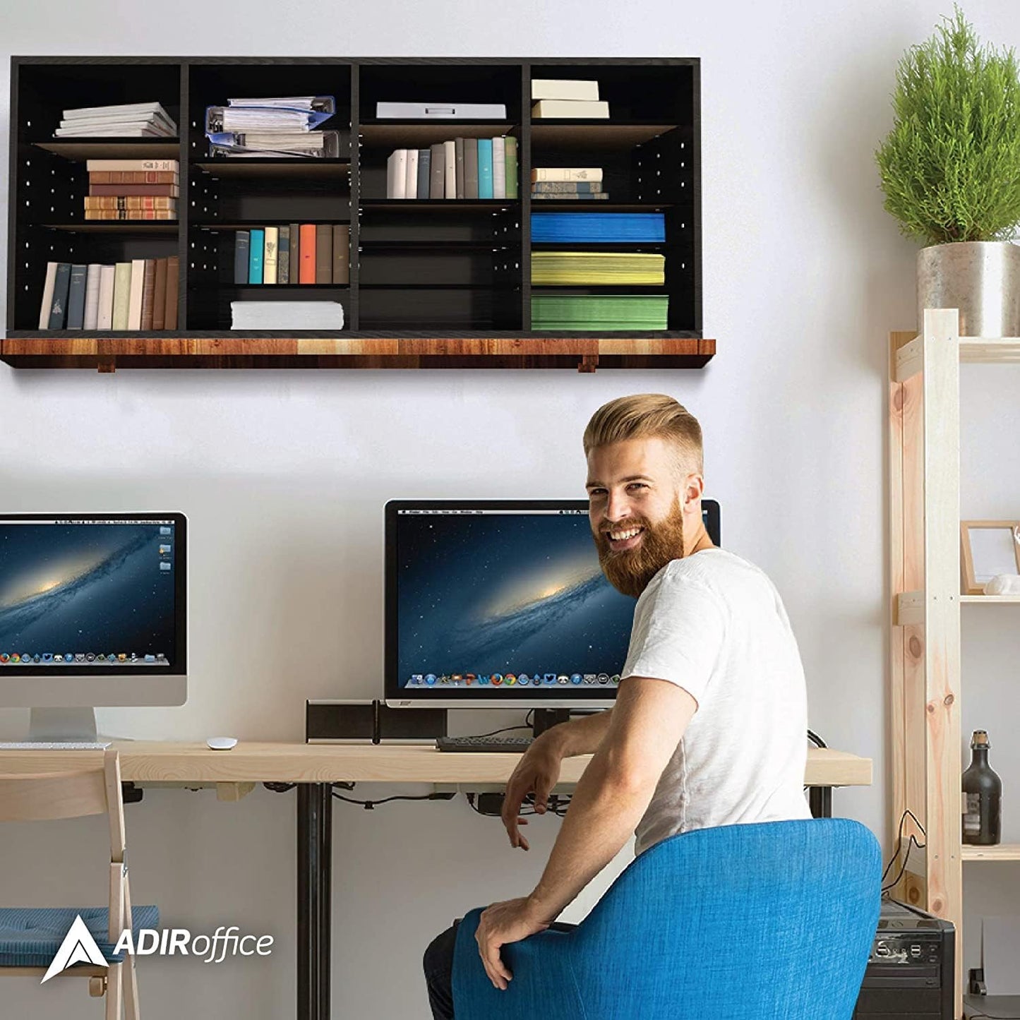 AdirOffice Wooden Adjustable Literature Organizer, 24 Compartment Office Mailbox, or Classroom Literature Organizer, Black