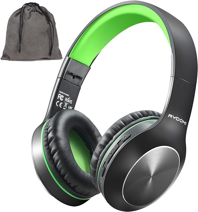 Bluetooth Headphones Over Ear, 68H Playtime 3 EQ Music Modes Wireless Headphones with Microphone/Deep Bass, HiFi Stereo Foldable Headset for PC Home Travel Office (Black Green)