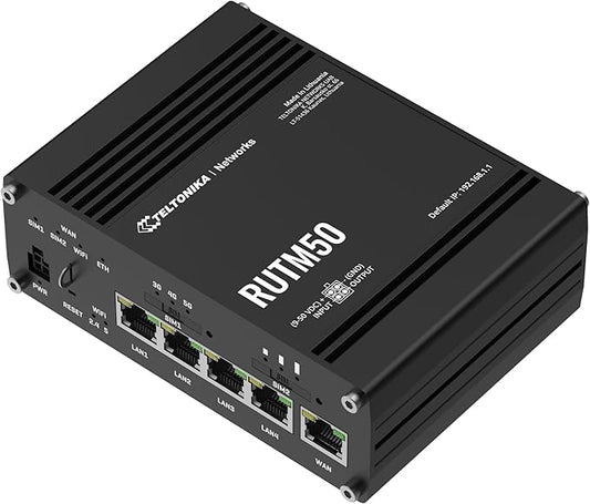 Teltonika RUTM50 5G Industrial Router – Dual SIM Failover, WiFi 5, Gigabit Ethernet, VPN & RMS Support (RUTM50000000)