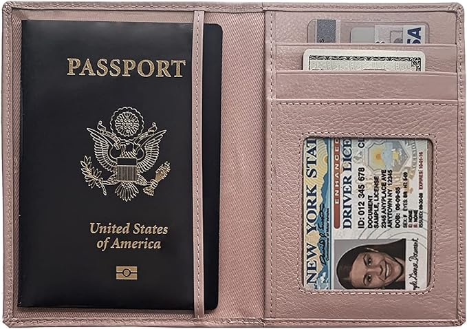 Personalized Monogrammed Blush Leather RFID Passport Wallet and 2 Luggage Tags