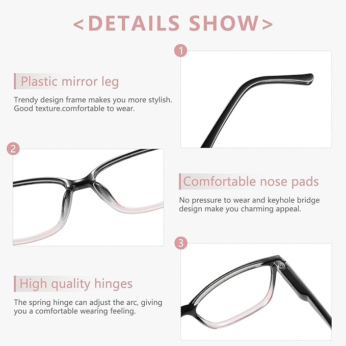 Przene 4 Pack Blue Light Blocking Reading Glasses,Readers for Women and Men with Spring Hinge