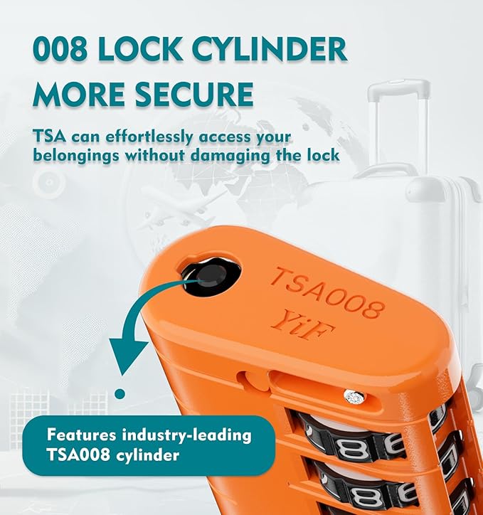 ANVIL TSA Approved Luggage Locks, 4 Digit Combination Travel Suitcase Locks with TSA008 Core and Open Alert Indicator, Zinc Alloy Body. (4, Orange)