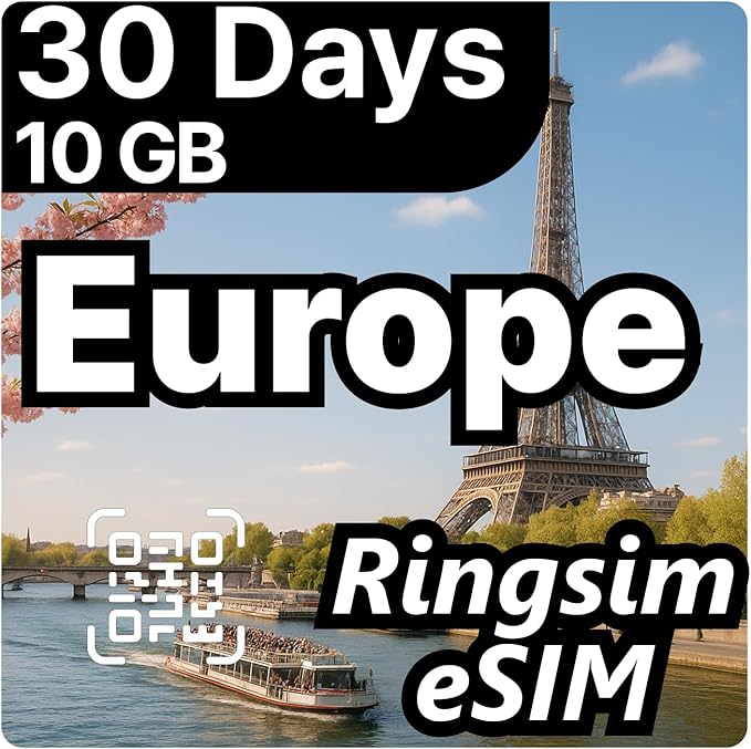 [eSIM] Europe eSIM | 30DAYS 10GB | UK, France, Italy, Spain, Germany | 5G, 4G/LTE, Tethering, Hotspot | eSIM with Instant Activation in 10 Minutes | Travel eSIM by Ringsim