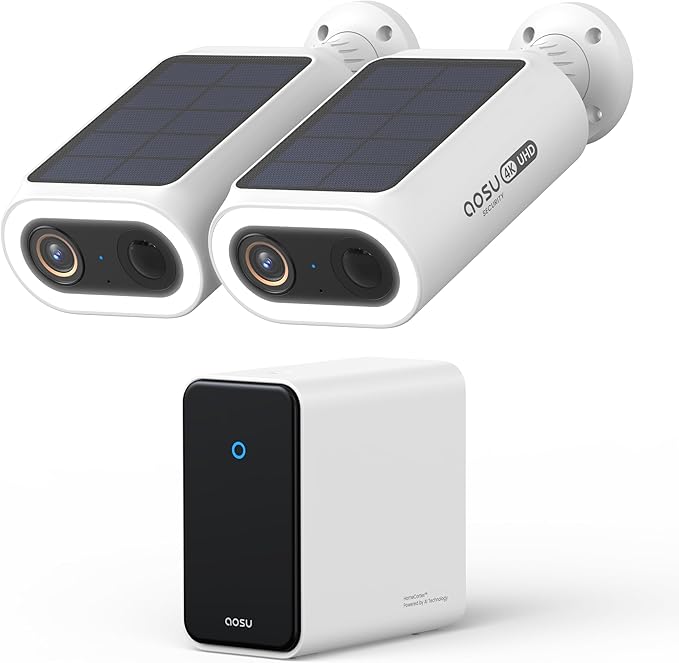 AOSU 4K Security Cameras Wireless Outdoor System, 2-Cam Kit with HomeCortex AI, Face Recognition & Behavior Detection, Dual Solar Power, Expandable Up to 16TB, No Monthly Fees for Home Surveillance