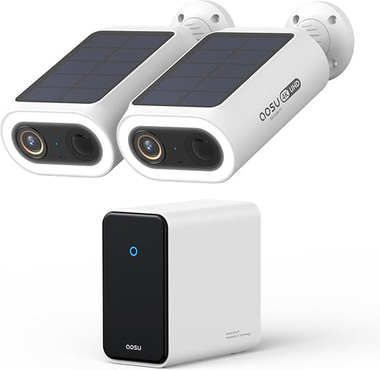 AOSU 4K Security Cameras Wireless Outdoor System, 2-Cam Kit with HomeCortex AI, Face Recognition & Behavior Detection, Dual Solar Power, Expandable Up to 16TB, No Monthly Fees for Home Surveillance