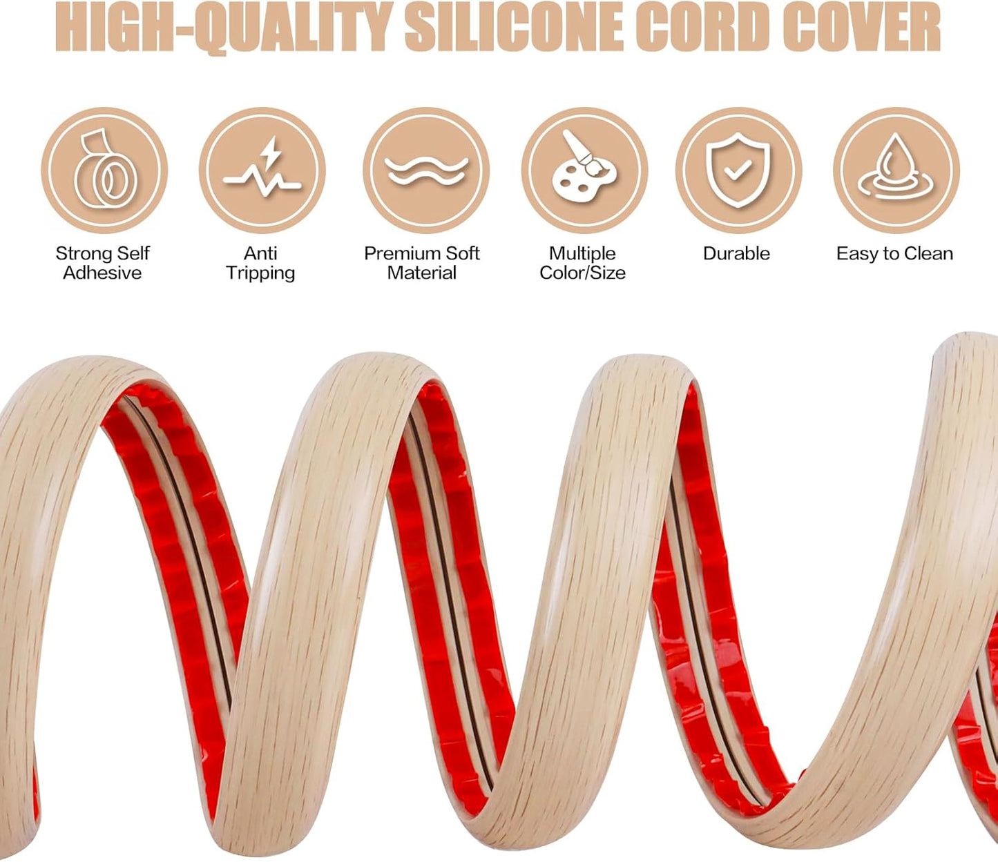 Floor Cord Cover Self Adhesive Cord Hider,3.3FT Cable Management, Extension Strip Protector for Wires, Prevent Cable Trips for Offices, Gyms, Exhibitions Cavity:0.39"(W) x 0.27"(H) Yellow Wood