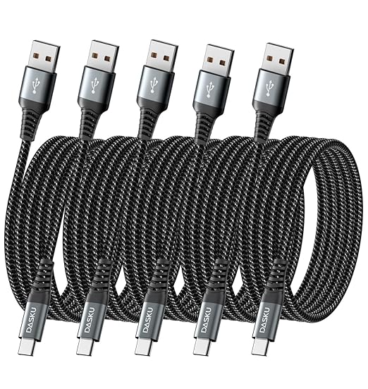 USB Cable Type C Fast Charging Cable, 5 Pack[3/6/6/10/10FT] Braided C Charger Cable Compatible with iPhone 17/16/15, Samsung Galaxy S10 S9 S8 Plus, Note 10 9 8, LG V50 V40 G8 G7