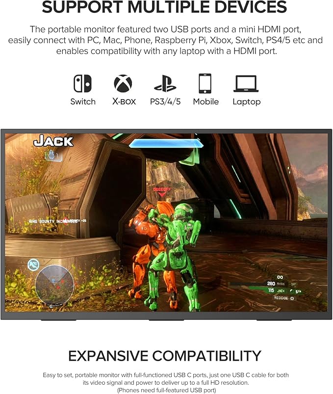 UPERFECT 24" Portable Monitor Touchscreen 120Hz 1080P 100% sRGB w/Built-in Stand & VESA, HDMI USB-C Travel Monitor for Laptop/MacBook/SteamDeck/Phone/Mini PC, External Second Screen for Gaming & Work